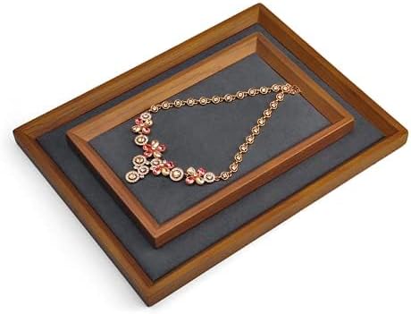 Oirlv Solid Wood Small Jewelry Tray Trade Showcase Countertop Jewelry Display Trays Rectangle Vanity Tray(Grey, Small)