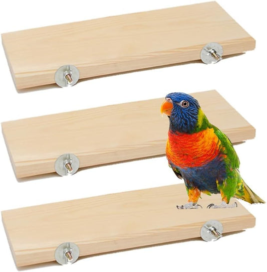 3 Pack Bird Perch Stand 12.4Γ5.3 Inch- Rectangular Wood Platform Wood Perch Stand Board Shelf for Parrot, Lovebird, Hamster, Guinea Pig, Chinchilla
