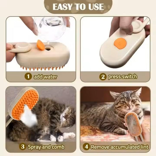 3-in-1 Steam Pet Brush for Cats & Dogs β Self-Cleaning Grooming Comb with Spray Mist, Massage & Shedding, Rechargeable USB, Anti-Static, Foldable Handle β White (WHITE)