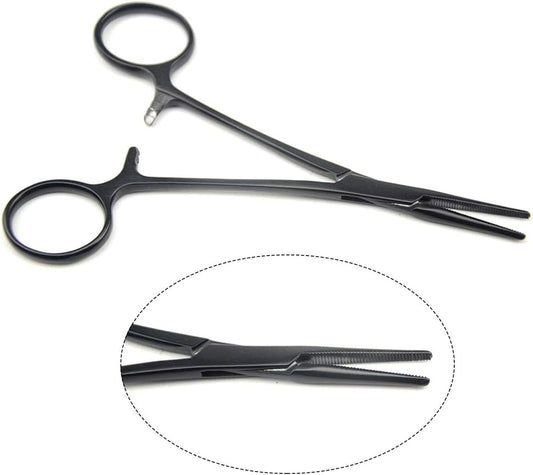 LILYS PET Pet Colourful Stainless Steel Hemostat Hemostatic Forcep,Pet Ear Hair Pull Forcep,Bend head and Straight head kit (Black, 12cm)