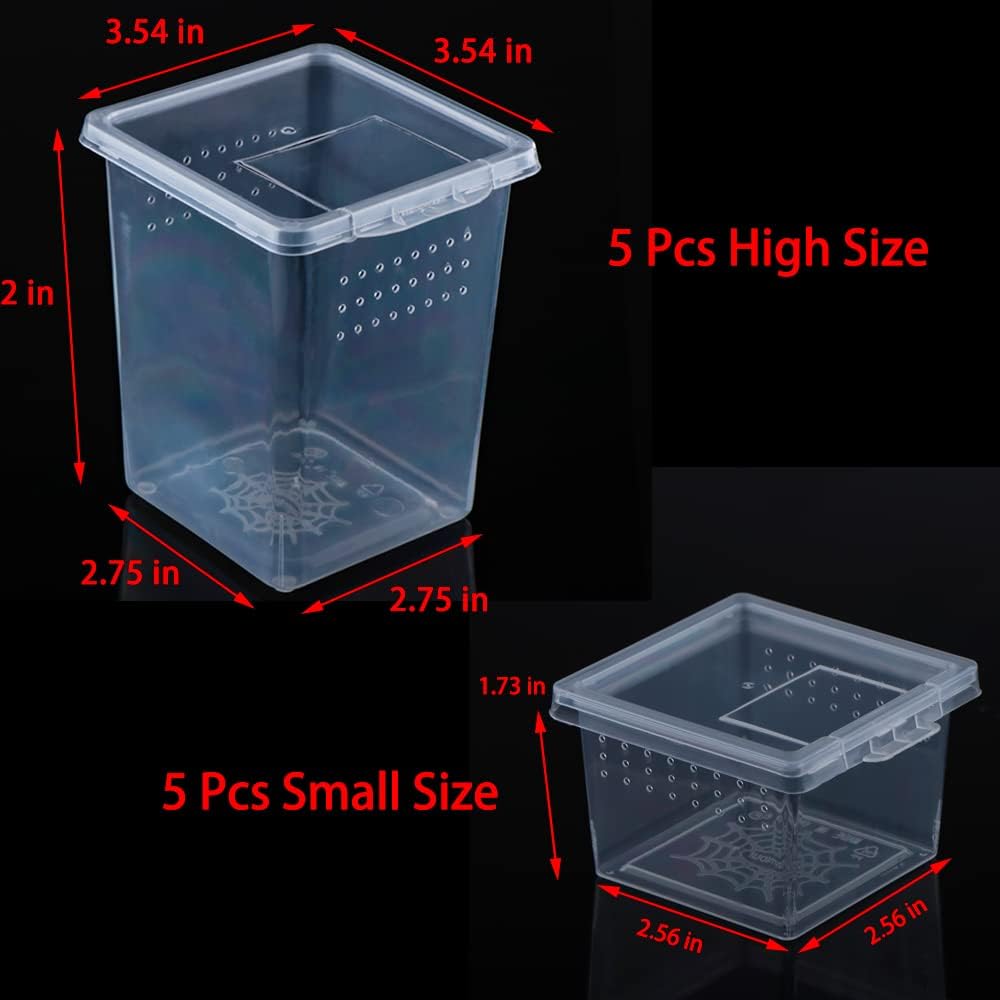 10 Pack Spider Terrariums Breeding Box Small Reptile Hatching Container Acrylic Feeding Box for Arboreal Spider Tarantula Mantis Scorpion Centipede Insect (5 High+5 Small)
