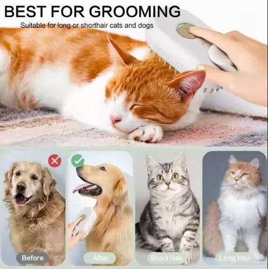 3-in-1 Steam Pet Brush for Cats & Dogs β Self-Cleaning Grooming Comb with Spray Mist, Massage & Shedding, Rechargeable USB, Anti-Static, Foldable Handle (TAN)