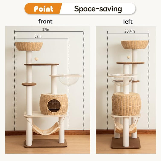 56.6in Large Wooden cat Tower for Large Multiple Cats,cat Tree with Observation Deck, Suitable for Summer and Winter 144CM (Particleboard)