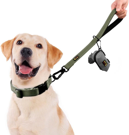 PLUTUS PET Short Training Dog Leash with Padded Handle for Medium Large Dogs,18 Inch Heavy Duty Strong Traffic Leash with Carabiner Clip for Climbing Walking or Guiding Blind(18”,Ranger Green)