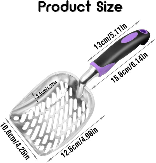 Cat Litter Scoop-Metal Cat Scooper-Long Handle Scoop,Cat Scooper-Poop Sifting-Mesh Shovel-Suitable for Cat Litter Box (Purple)