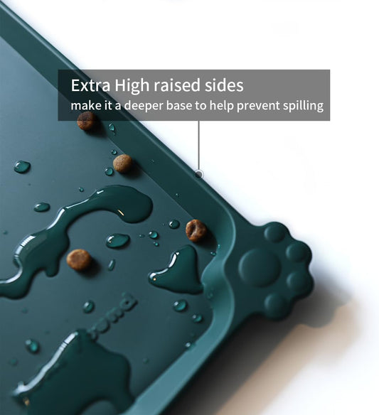 Hoki Found L Silicone Non Slip Pet Food Mats - Tray for Dogs & Cats - Waterproof Dog & Cat Bowl Mats - Suitable for Carpet - Dark Cedar