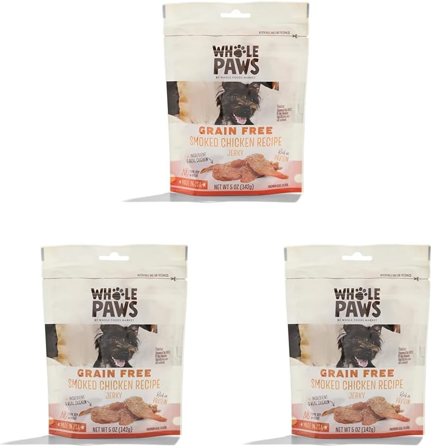 Whole Paws, Grain-Free Jerky Dog Treats, Smoked Chicken Recipe, 5 Ounce (Pack of 3)