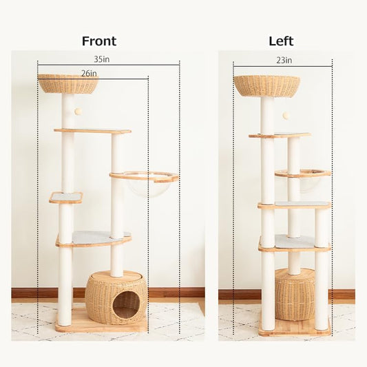 Wooden Cat Tower for Large Cats 63ββ, Modern Multi-Level Condo with Natural Wood, Indoor Cat Furniture for Medium and Big Pets (White 81007s)