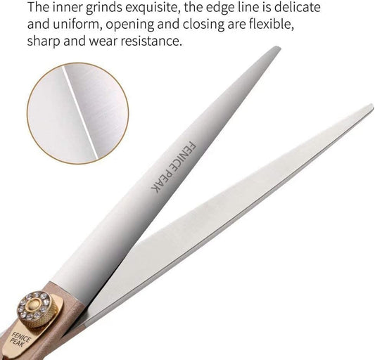 Fenice Peak 7'' Dog Straight Scissors for Grooming 440C Stainless Steel Rose Gold Professional Pet Trimming Scissors Sharp Blades Cutting for Dogs and Cats Shears