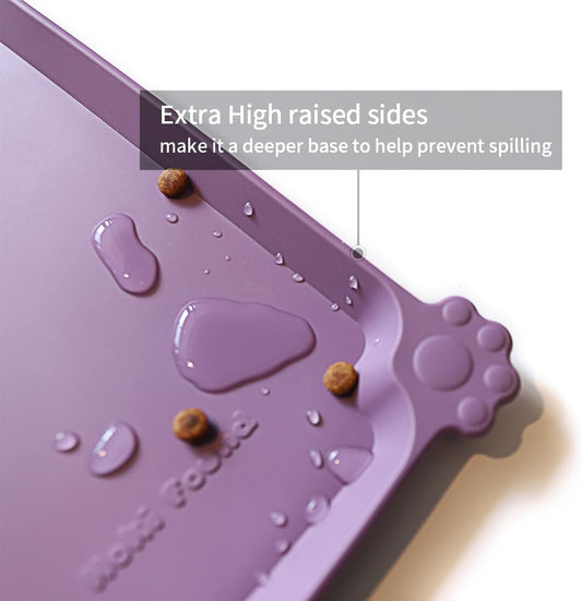 Hoki Found Silicone Pet Food Mats Tray - High-Lips Pet Dog Cat Bowl Mats - Pet Feeding Mat - Waterproof Dog Cat Food Mats -Pet Water Mats for Floors - Amethyst