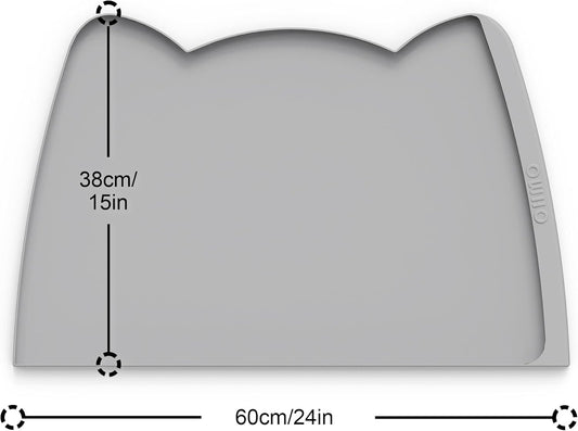 OHMO Dog Food Mat(Ash, 24 * 15'') w/Residue Collection Pocket Silicone Pet Feeding Mat for Floor High Edges Anti Spills Waterproof Cat Water Bowl Tray, Easy Clean Placemat