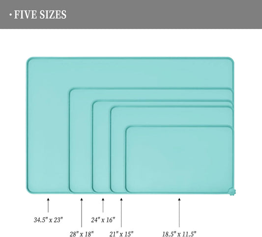 Waterproof Pet Feeding Mat with High Raised Edges, Heavier and Thicker Placemats for Cat Dog Water Bowl with BPA Free, Dogs Cats Food Mats for Messy Drinkers to Prevent Spill and Protect Floors