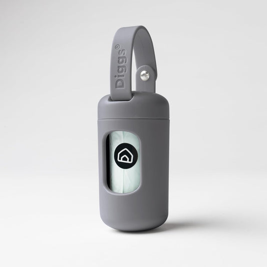 DIGGS Dog Poop Bag Dispenser for Leash - Premium Dog Waste Bag Holder with Easy One-Hand Dispensing (Grey)