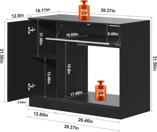 Heavy-Duty 40 Gallon Aquarium Stand, Modern Dual Tank Cabinet with Hidden Cord Organizer & 550lbs Capacity, 30-50 Gallon Fish Tank Stand, Waterproof and Adjustable Shelf, Black