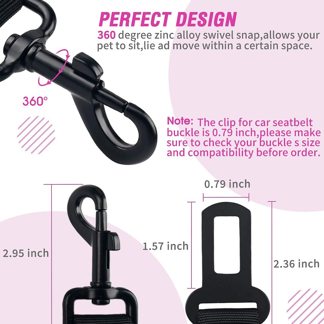 COOYOO Dog Seat Belt,3 Piece Set Retractable Dog Car Adjustable Seatbelts for Vehicle Nylon Pet Safety Heavy Duty & Elastic & Durable Car Harness for Dogs