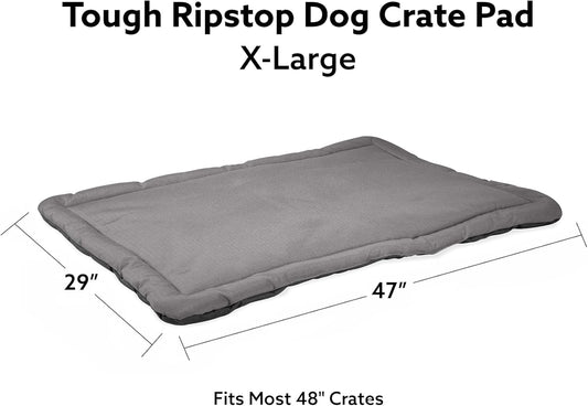 K9 Ballistics Tough Ripstop Dog Crate Pad - Durable & Machine Washable with Non-Skid Bottom and 120-Day Warranty, Fits 48" Wire Crates - X-Large, Light Gray Velvet