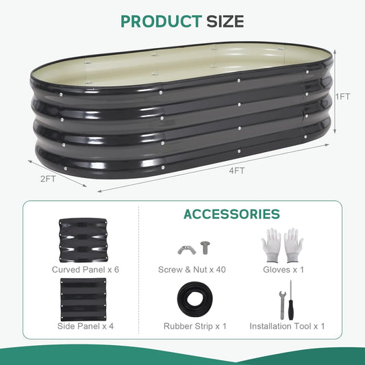 Galvanized Raised Garden Bed Outdoor - 4x2x1FT (2 Pack) Metal Garden Planter Box with Safety Edging and Gloves, Raised Bed for Gardening Vegetables Fruits and Flowers - Grey