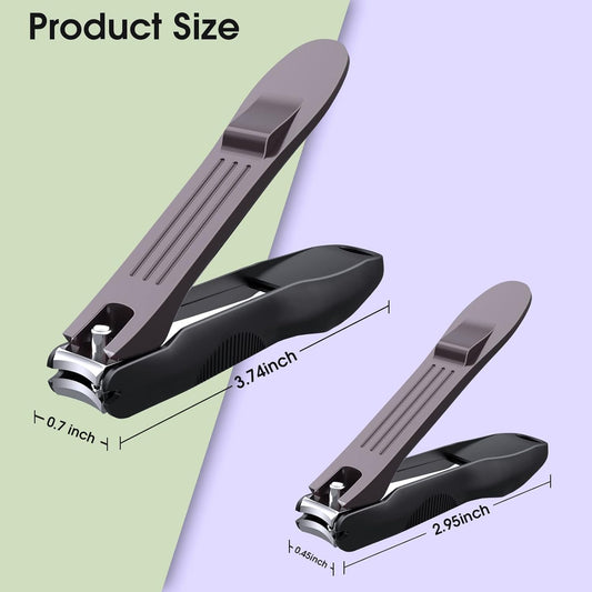 GLAMFIELDS Nail Clipper with Catcher, No Splash Fingernail Toenail Clipper Stainless Steel Nail Cutter Nail Trimmer, Good Gift for Men and Women MF-Large/Small οΌ2Pack)