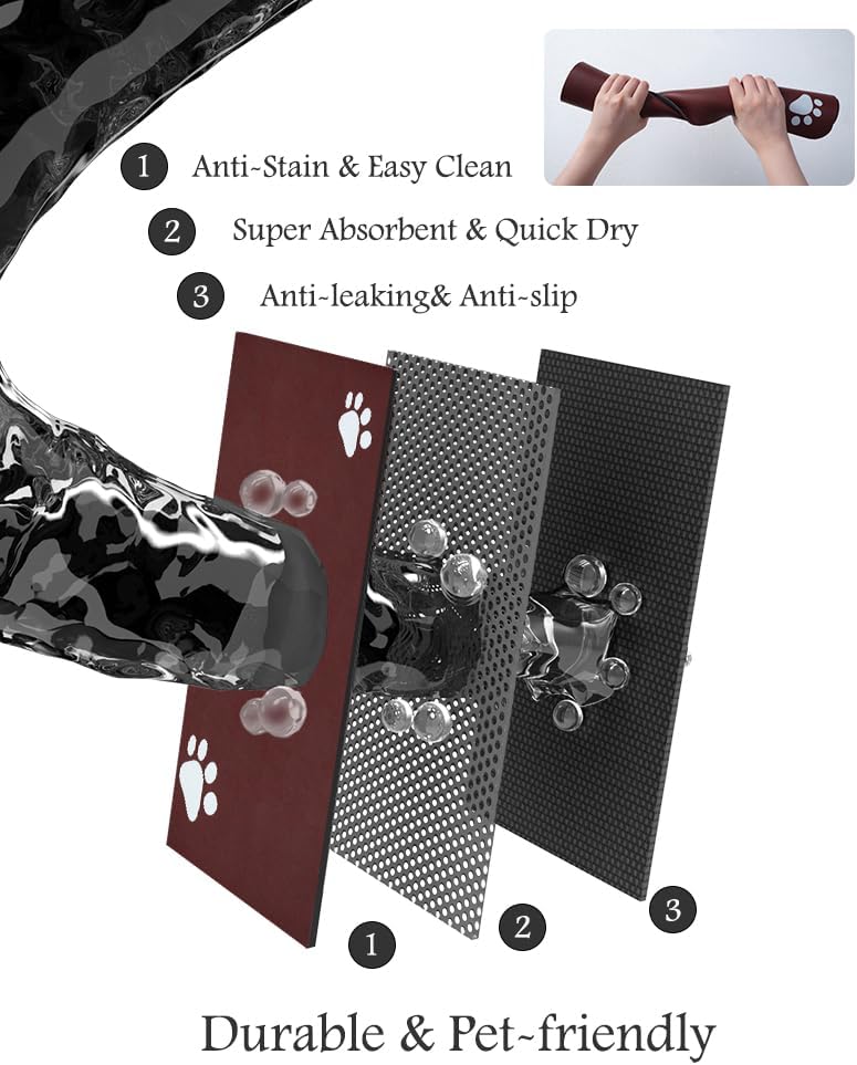 Pet Feeding Mat-Absorbent Dog Mat for Food and Water Bowl-No Stains Quick Dry Water Dispenser Mat-Dog Accessories Pet Supplies-Bowl for Messy Drinkers(RED,23"x34"