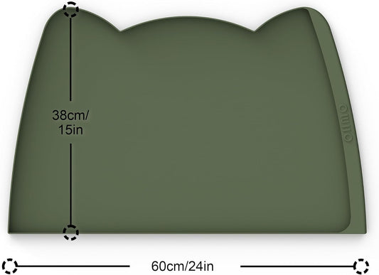 OHMO Dog Food Mat(Camo Green, 24 * 15'') w/Residue Collection Pocket Silicone Pet Feeding Mat for Floor High Edges Anti Spills Waterproof Cat Water Bowl Tray, Easy Clean Placemat