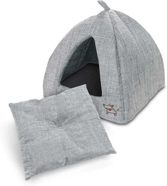 Pet Tent - Soft Bed for Dog and Cat by Best Pet Supplies - Gray Linen, 19" x 19" x H:19"