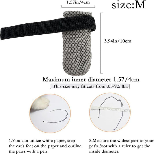 8 Pack Cat Mittens to Prevent Scratching, Adjustable Breathable Mesh Cat Booties & Claw Covers - Anti Scratch Gloves for Bathing, Nail Trimming - 4 Black & 4 Grey, Paw Inner Diameter up to 1.57 Inches