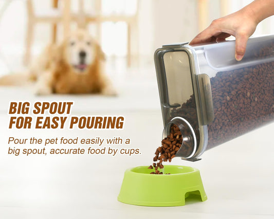 TBMax Dog Food Storage Container, Large Airtight Cat Food Container with Bigger Spout and Cup, Portable Travel Pet Food Storage Dispenser for Small Animal Kibble Storage, Bird Seed Container