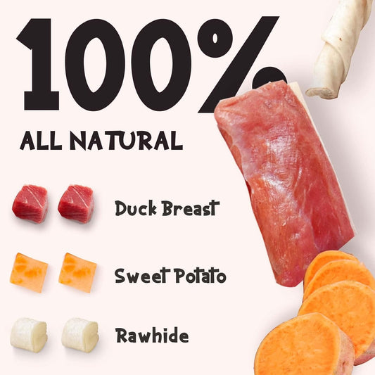 ASMPET Dog Treats Chews, Duck Wrapped Rawhide Sticks Filled with Sweet Potato for Small Medium Large Dogs(6pcs)
