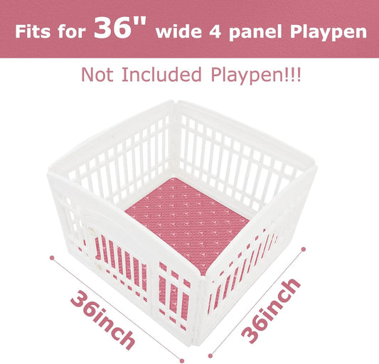 PJYuCien Washable Dog Playpen Mat, 2 Pack 36”x 36” Pink, Leak-Proof Reusable Puppy Pee Pads, Non-Slip Pee Mat for Whelping Pads, Crate, Potty Training, Puppy (Note: Mat Only, Playpen Not Included)