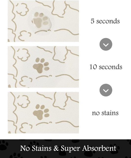 Pet Feeding Mat-Absorbent Dog Mat for Food and Water Bowl-No Stains Quick Dry Water Dispenser Mat-Dog Accessories Pet Supplies-Bowl for Messy Drinkers(FRAMEDOGS,17"x34"
