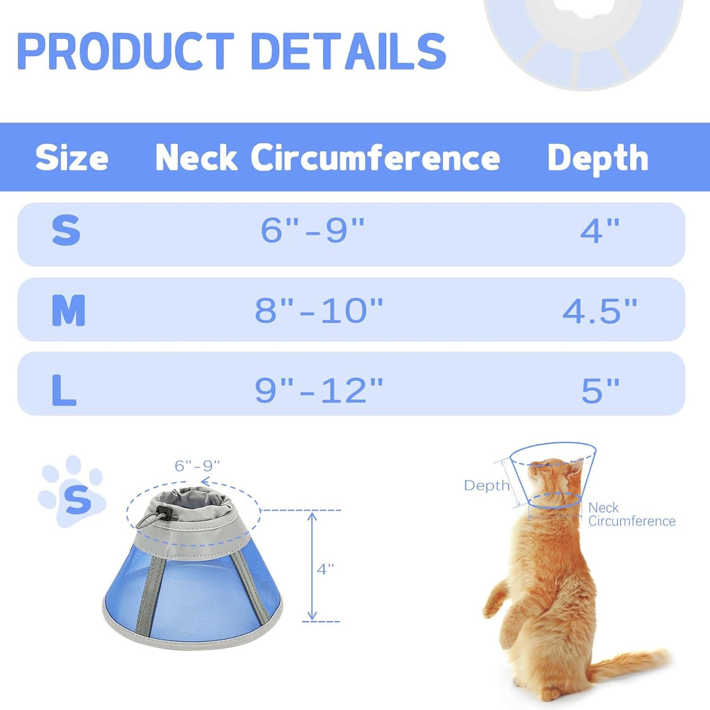 Cat Cone Collar Soft, Cat Recovery Collar for Large Medium Small Cats Kittens, Pet Cone Alternative After Surgery