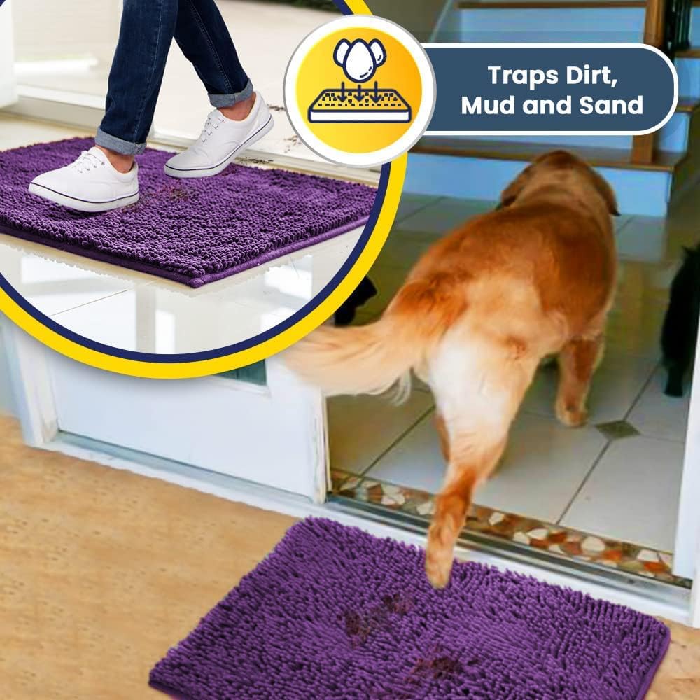 Muddy Mat® Shown on TV – Super Absorbent Door Mat Indoor, Microfiber Quick Dry Chenille Entryway Rug, Non-Slip Front Door Mat, Indoor Mats for Entryway, Machine Washable Pet Rug, Purple 36"x60"