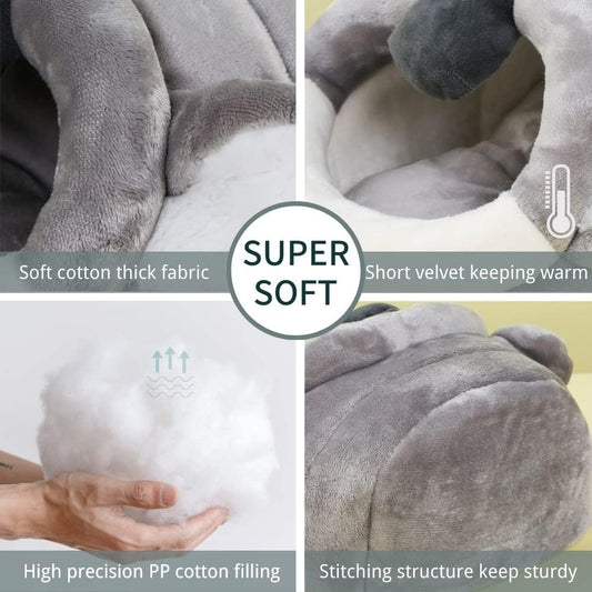 JanYoo Warm Bunny Bed for Rabbits Outdoor Cage Hideout Hut Tent Cave Tunnel Cute House Cotton Washable Winter Gray XLarge