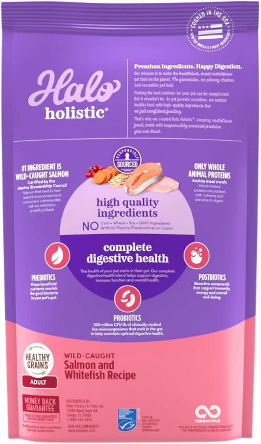 Halo Holistic Cat Food Wild Caught Salmon & Whitefish Formula, Healthy Grains Dry Cat Food, Complete Digestive Health, Kibble for Adult Cats, 3 lb Bag