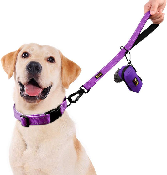 PLUTUS PET Short Training Dog Leash with Padded Handle for Medium Large Big Dogs,18 Inch Heavy Duty Strong Traffic Leash with Carabiner Clip for Climbing Walking or Guiding Blind (18",Purple)