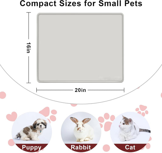 KVK Dog Water Mat 2-Pack 20Γ16in - Silicone Dog Mats for Food and Water, Non-Slip Pet Feeding Mat for Floors, Waterproof Cat Bowl Mats to Prevent Spills - Silver Gray & Cream