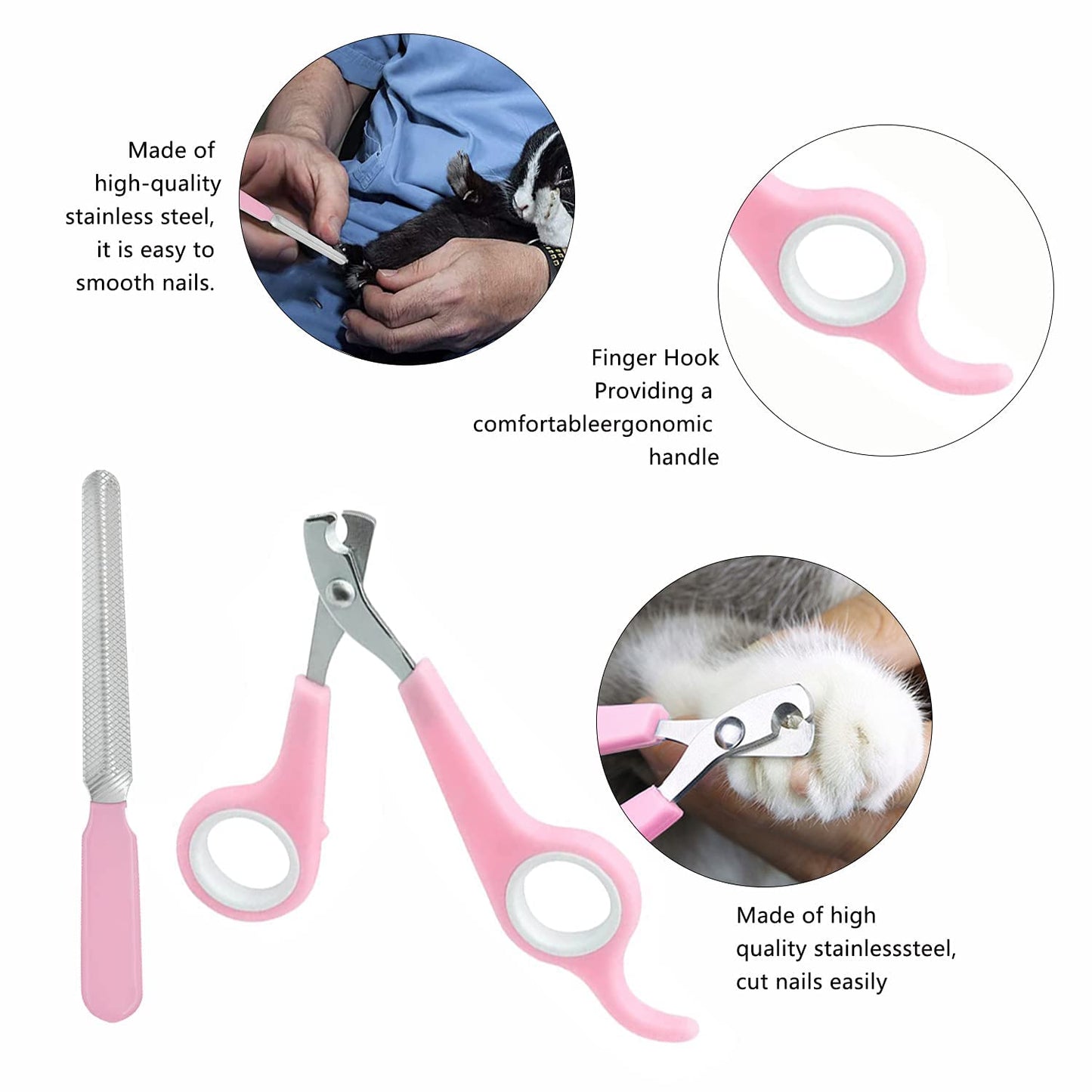 7-Piece Small Pet Grooming Kit: Brush, Nail Clippers, Hair Remover, Shampoo Brush with Hand Strap for Rabbits, Hamsters, Bunnies