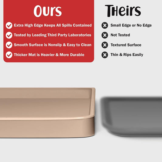 DogBuddy Dog Food Mat – Waterproof Dog Bowl Mat for Food and Water, Silicone Pet Feeding Mats for Floors, Non-Slip Placemat with High Edges for Dogs Bowls, Puppy Essentials (Large: 24"x16", Taupe)