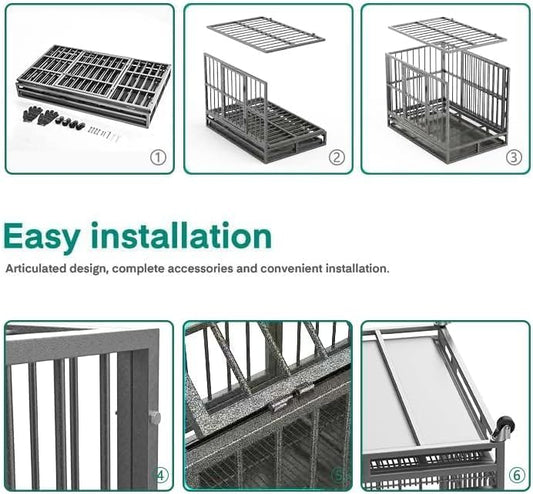 Oranland 38 Inch Heavy Duty Indestructible Dog Crate Cage Kennel with Wheels, High Anxiety Dog Kennel, Sturdy Locks, Double Door and Removable Tray Design, Extra Large XL Dog Crate.