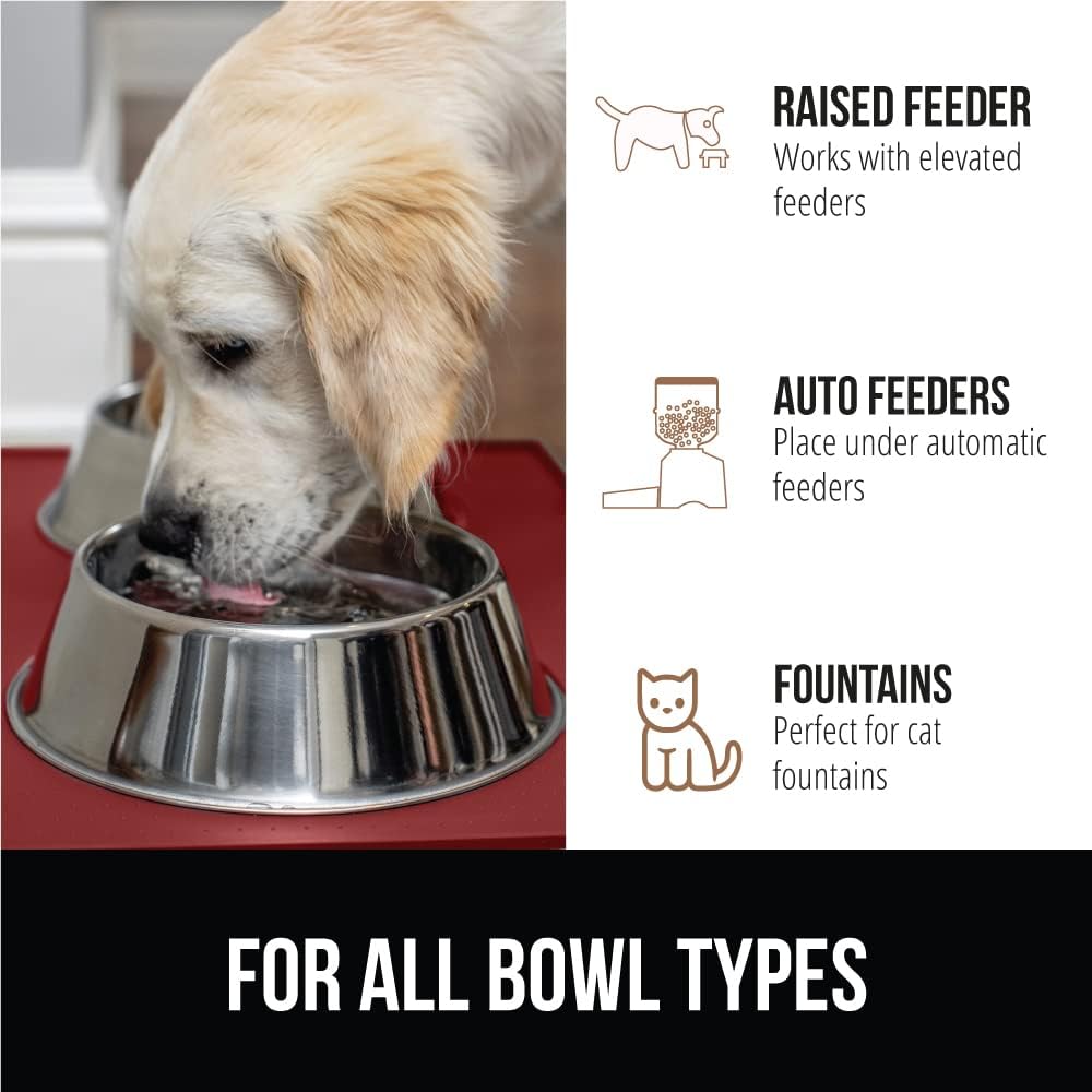 GORILLA GRIP 100% Waterproof Raised Edge BPA Free Silicone Pet Feeding Mat, Dog Cat Food Mats Contain Spills Protects Floors, Placemats for Cats and Dogs Water Bowl, Pets Accessories 16x10, Red