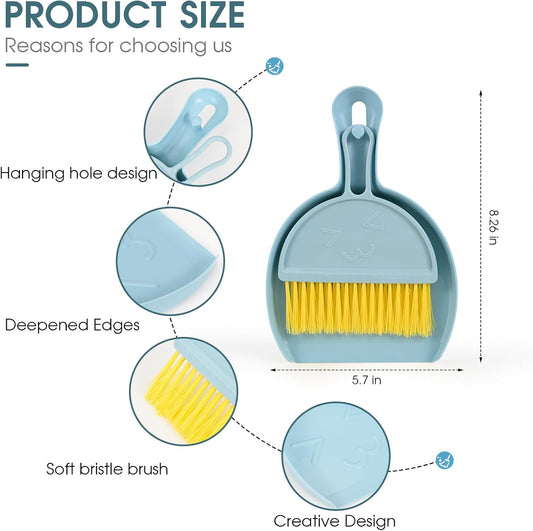 Small Broom and Dustpan Set,mini Compact Portable, for Home, Sofas, Kitchen countertops, Storage Shelves, Office desks, bathrooms, and pet Areas (Blue)