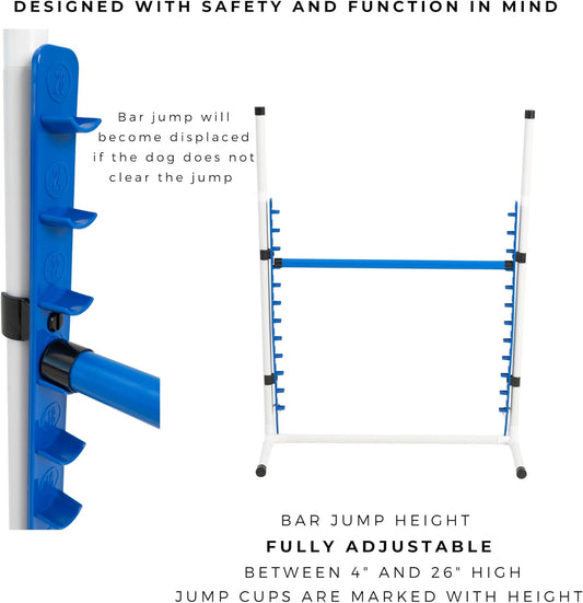 Better Sporting Dogs 4 Pack Adjustable Dog Agility Bar Jumps w/Cup Strips | Competition-Style Jump Cups for Height Class & Safe Displacement