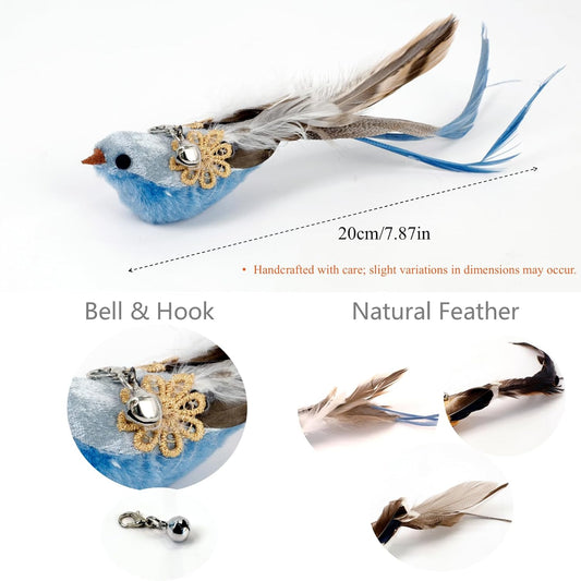 12PCS Interactive Cat Feather Wand Toy Set β 11 Bird & Feather Teaser Refills with Bells + Flexible Suction Cup Wand β Realistic Bird Design, Natural Materials, Indoor Cat Toys for Exercise & Play