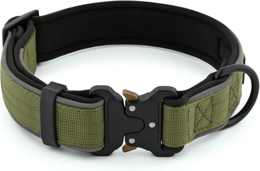 Plutus Pet Tactical Dog Collar, Reflective, Adjustable Heavy Duty Dog Collar, Soft Padded and Comfortable, for Small Medium and Large Dogs (Ranger Green, L)