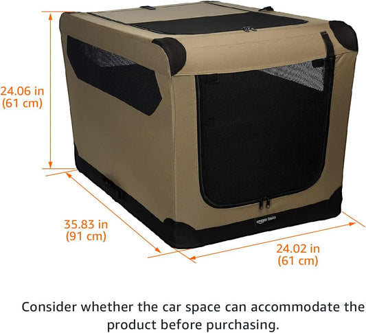 Amazon Basics Folding Soft Crate for Cat, Dog, Rabbit, Portable and Collapsible, 36 Inch, Tan, L 36" x 24" x 24"