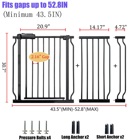 Baby Gates Extra Wide 48-53 Inch Large Baby Gate for Stairs Tension Pet Dog Gates Indoor for Doorways No Drilling Pressure Mounted Pet Gates for Kids