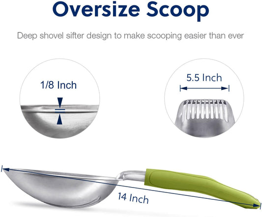 WePet Cat Litter Scoop, Aluminum Alloy Sifter, Kitty Metal Scooper, Deep Shovel, Long Handle, Poop Sifting, Kitten Pooper Lifter, Durable, Heavy Duty, for Litter Box