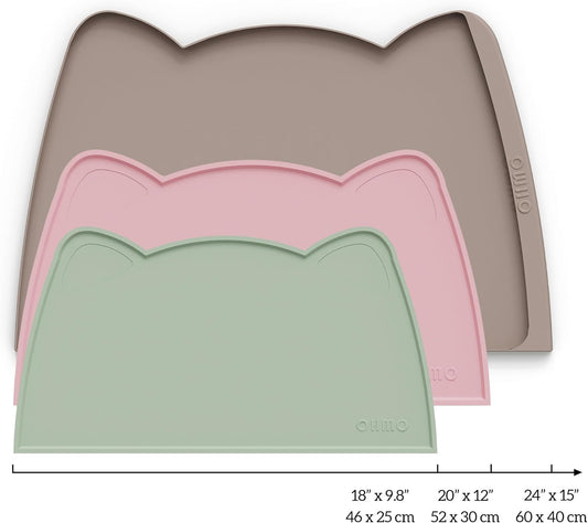 OHMO - Cat Food Mat, Silicone Pet Feeding Mat for Floor Non-Skid Waterproof Dog Water Bowl Tray, Easy to Clean Pet Placemat (Sage Green, 18 * 9.8'')