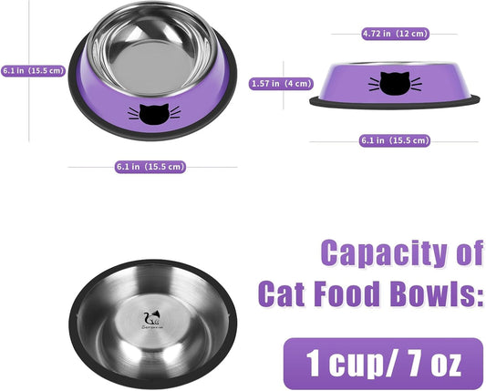 2 Pcs Non-Slip Stainless Steel Small Cat Food Bowls - Unbreakable, 7 Oz, Suitable for Indoor Small Pets - Removable Rubber Base, Easy to Clean, Lovely Color