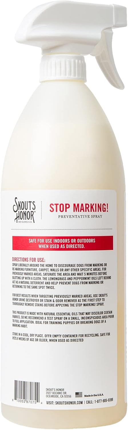SKOUT'S HONOR Stop Marking! Preventative Spray for Dogs - Natural Lemongrass & Peppermint Oils - Eco-Friendly Training Aid, Alcohol-Free, Discourages Marking, 35oz
